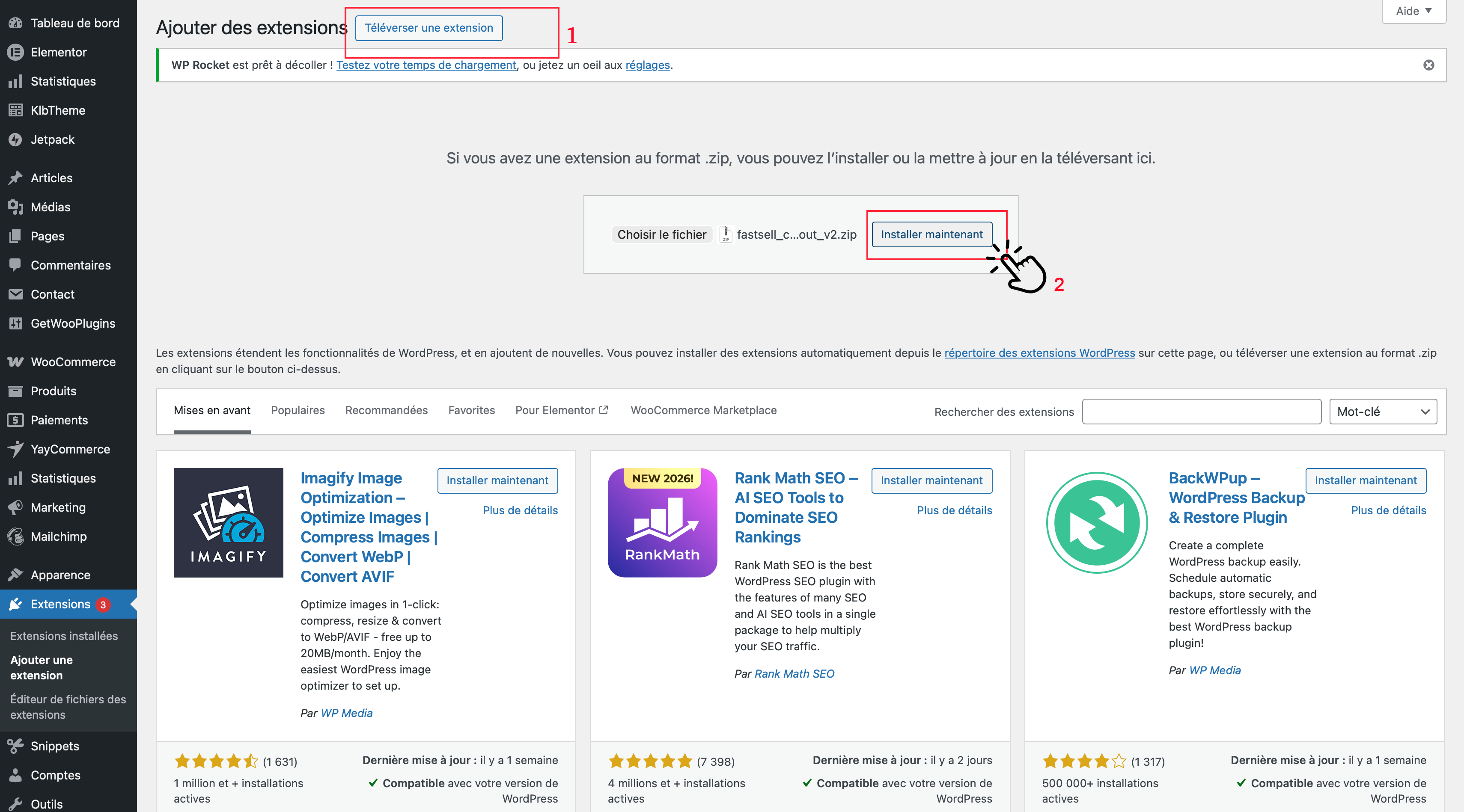 Téléverser une extension WordPress